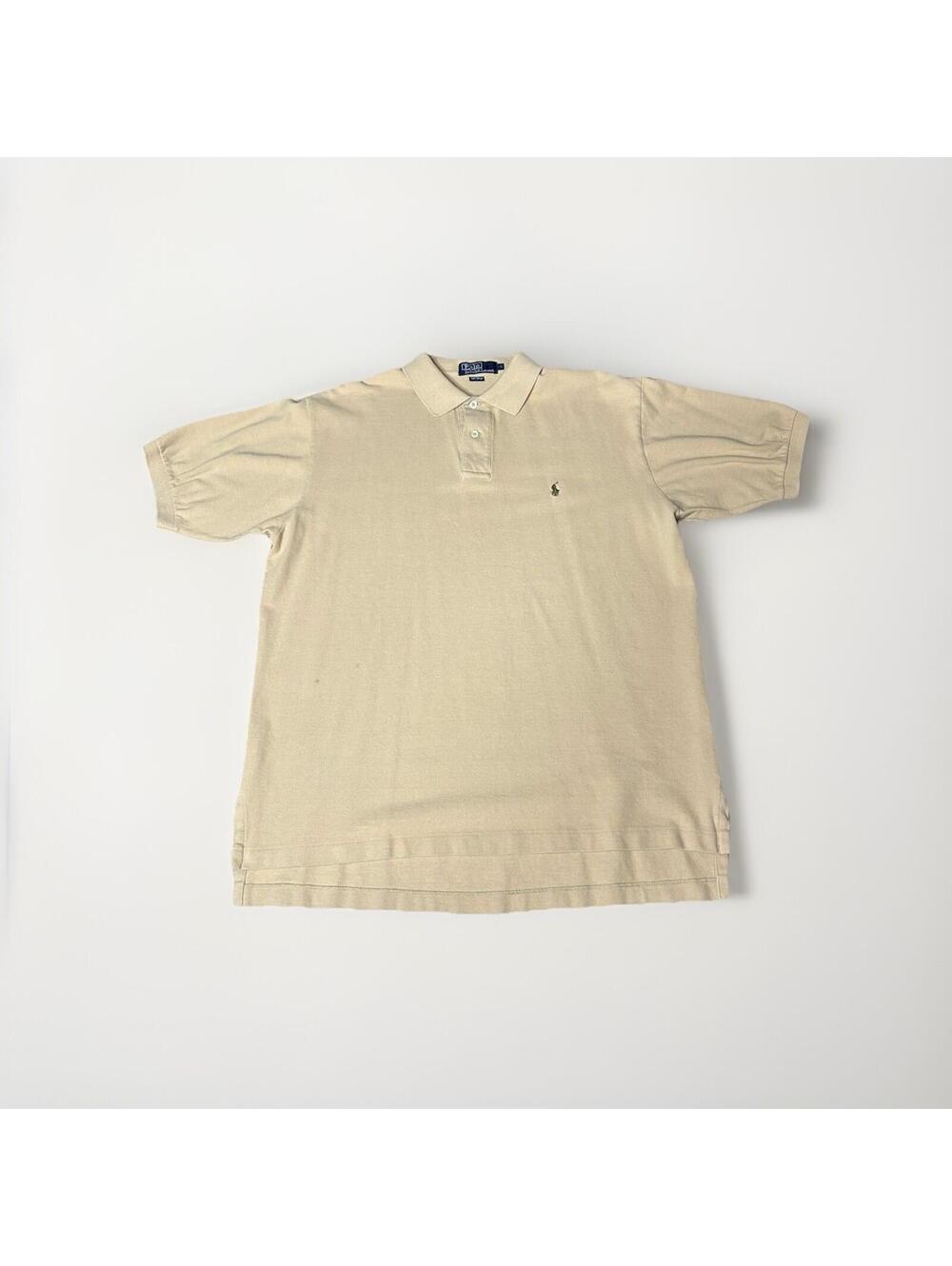 Vintage Polo Ralph Lauren Polo Shirt Beige Tan Green Pony Mens Large Preppy USA